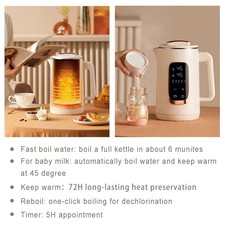 Digital Electric Kettle 1.5L Black White Temperature Control Double Layer Cordless Smart Electric Kettle For Coffee Tea