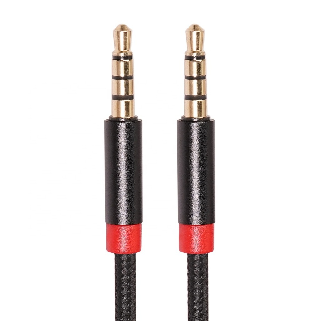 3.5mm Male To Male Speaker Cable With Microphone 4 Poles AUX Audio Headphones Extension Cable For Car AUX Jack Smart Phone