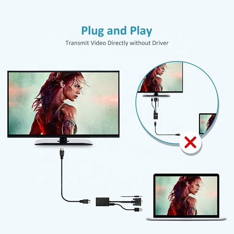 1080P Active HDTV HDMI-A to VGA Adapter Male to Female Converter with Audio Usb Power Cable for PC Monitor Projector HDTV Xbox