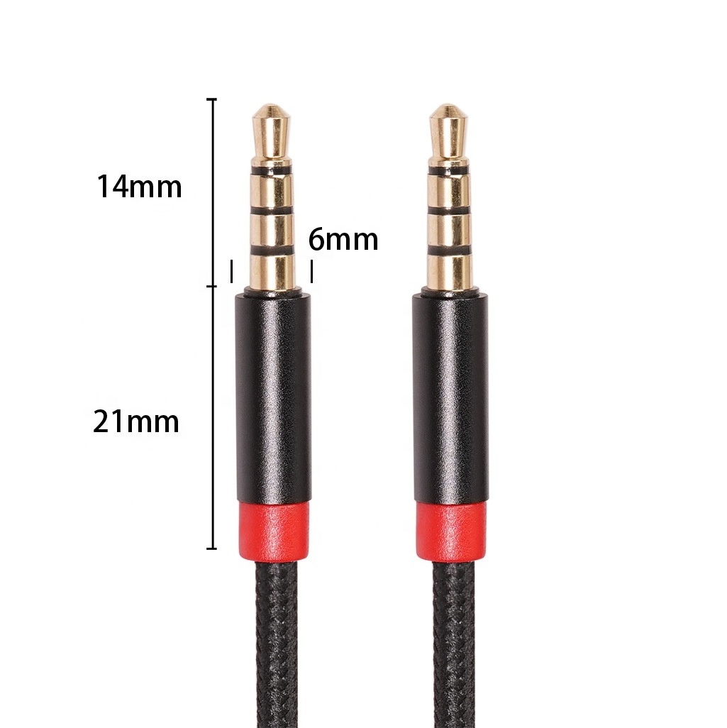 3.5mm Male To Male Speaker Cable With Microphone 4 Poles AUX Audio Headphones Extension Cable For Car AUX Jack Smart Phone