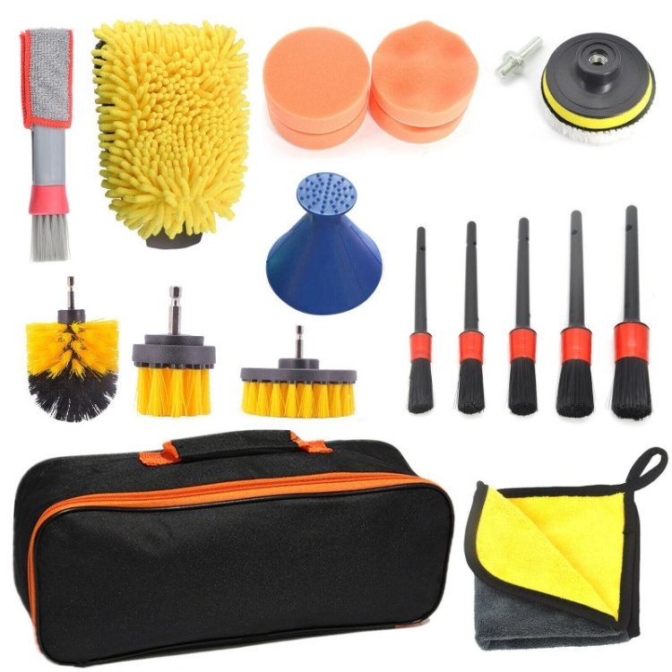 Factory Hot Selling Auto Detailing Brush Drill Clean Brush Set 19 Pcs Car Cleaning Tools Kit For Washing Interior Wheel