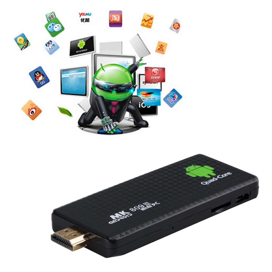 Dropshipping MK809 III Mini Smart Android Dongle TV Box RK3229 Quad Core 1.5GHz Wifi Display TV Stick for Laptop PC