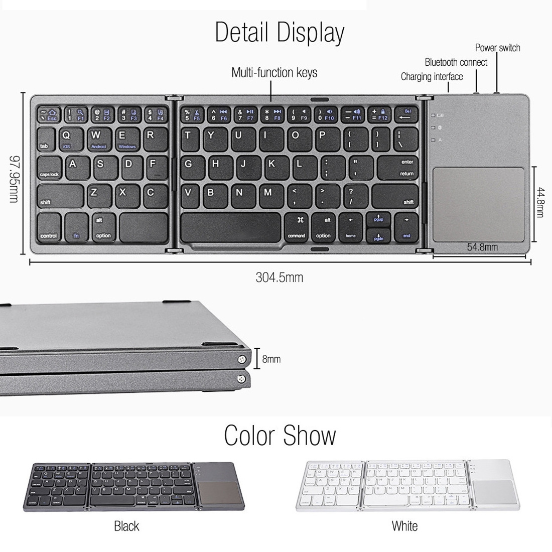 Wholesale Folding Keyboard with Touchpad Slim Mini Ultra Thin Wireless  Keyboard Triple Foldable Keyboard