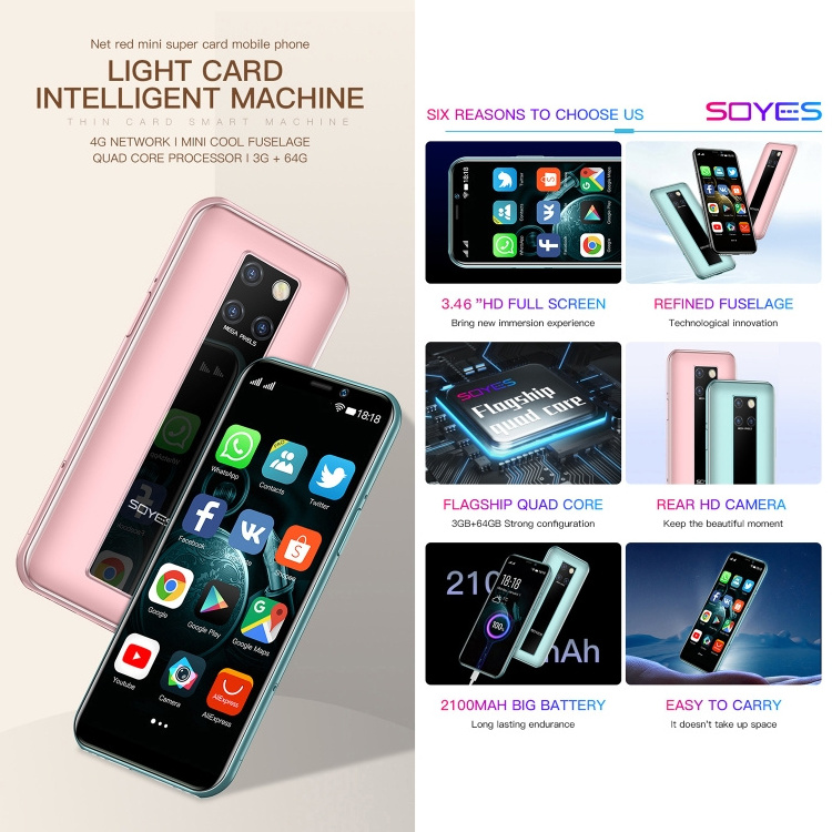 SOYES S10H 3.46 Inch Mini Spmartphone 3GB+32GB / 64GB Android 9.0 Mobile Phone 4G Dual Sim Support Whatsapp Google and Facebook