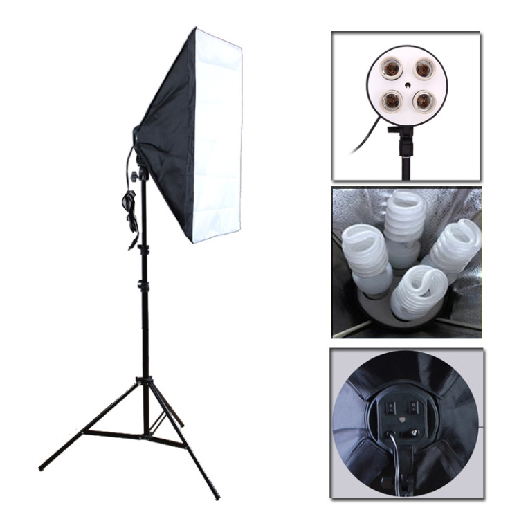 Photo Studio Softbox Kit Four Socket Lamp Holder + 50 X 70cm Flash Lighting Softbox +2m Light Stand photography fill light