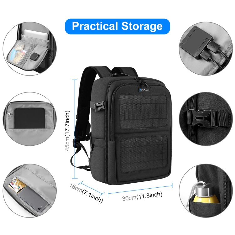 Cheap Wholesale PULUZ Solar Power Outdoor Portable Camera Dual Shoulders Backpack Laptop Bag Outdoor Shoulder Bag Backpack