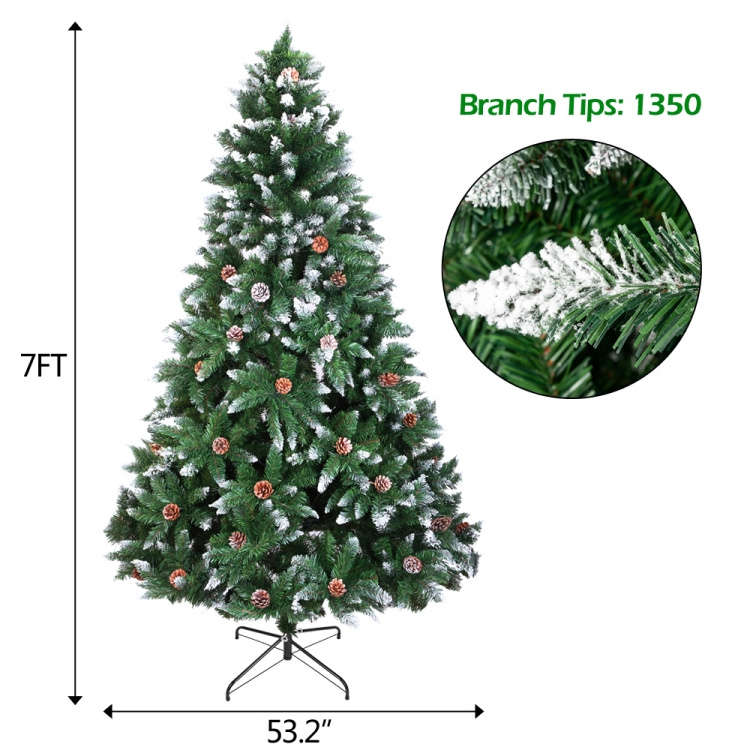 2022 Europe Free Shipping Guangdong Christmas Trees High Quality Green 7FT 1350 Branch Flocking Spray Big Christmas Tree