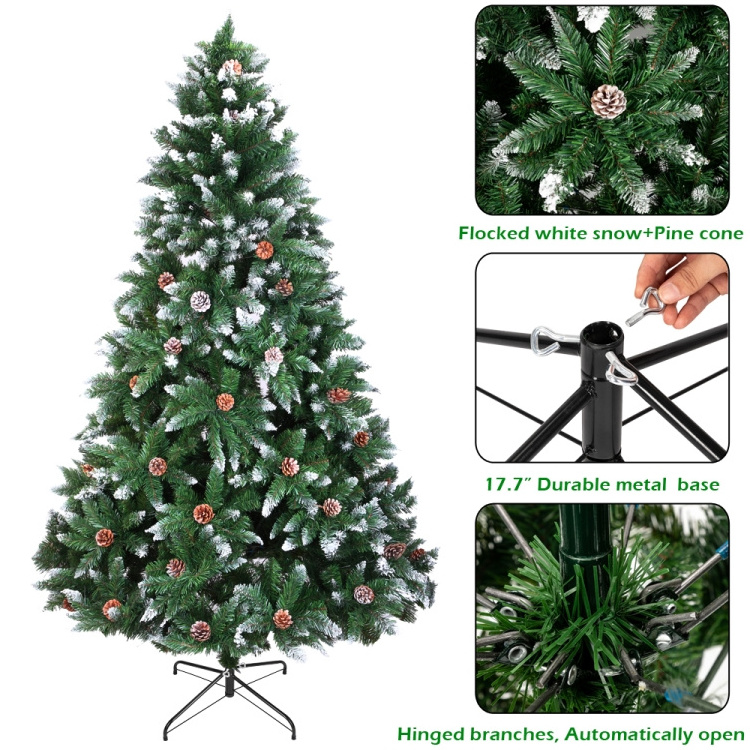 Free Shipping Europe Decorated 6FT 920 Branch Flocking Spray Outdoor With White Pine Cone The Christmas Tree Decoration Luxury