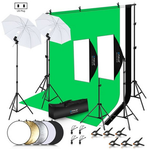 New Release PULUZ LED Light Photo Studio Equipment 2*3M Background Stand Photography Backdrop Set Soft Box Umbrella Lighting Kit