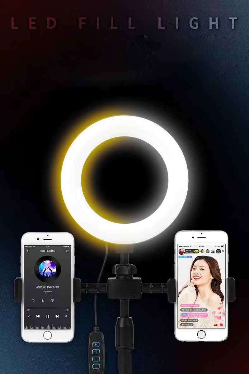 Hot Sell 6 inch 16cm LED Ring Fill Light Lamp Vlogging Video Light Live Broadcast Kit with Dual Phone holders