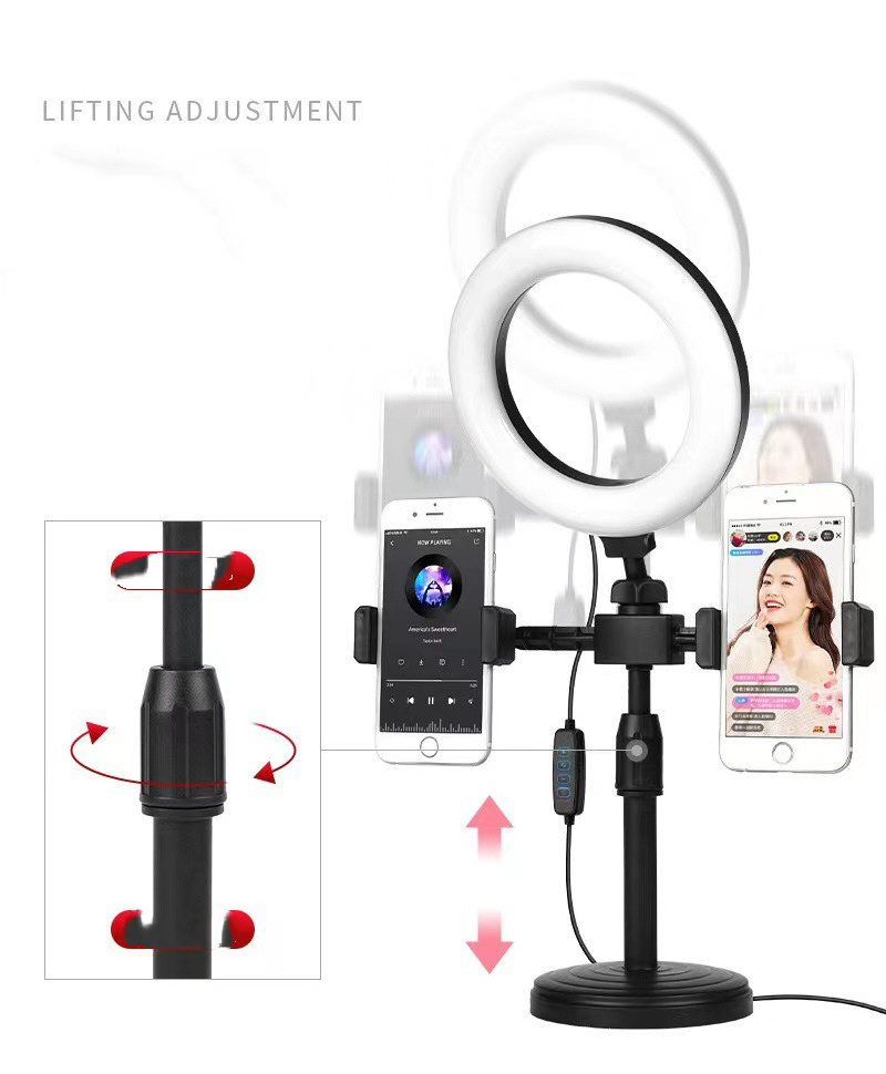 Hot Sell 6 inch 16cm LED Ring Fill Light Lamp Vlogging Video Light Live Broadcast Kit with Dual Phone holders