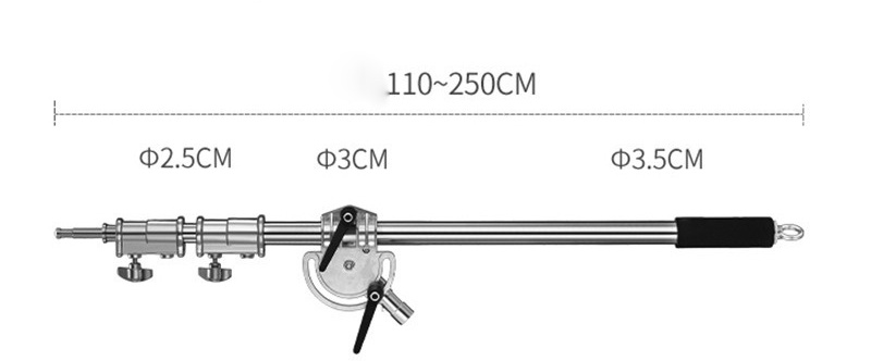 Stainless Steel Heavy Duty Boom Arm for Light Stand 110-250cm Telescopic C Stand Cross Bar Holder for Studio Flash Strobe