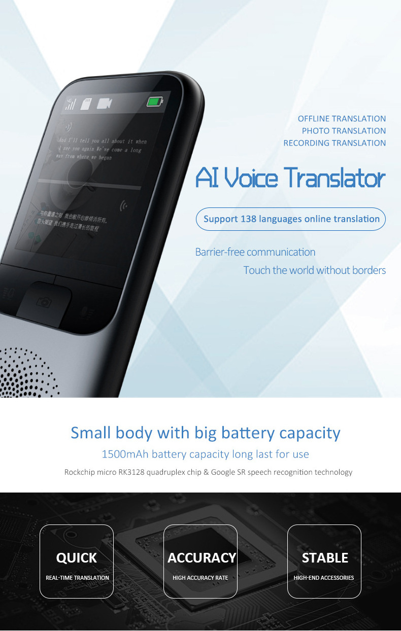 LATEST T11 Intelligent Voice Translator Big Screen Recording Photo WIFI AI Language translators 138 languages Translation