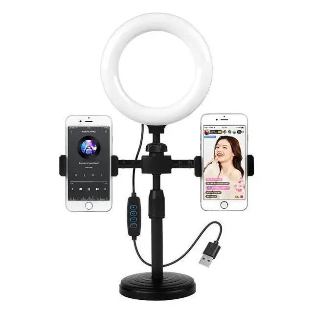 Hot Sell 6 inch 16cm LED Ring Fill Light Lamp Vlogging Video Light Live Broadcast Kit with Dual Phone holders