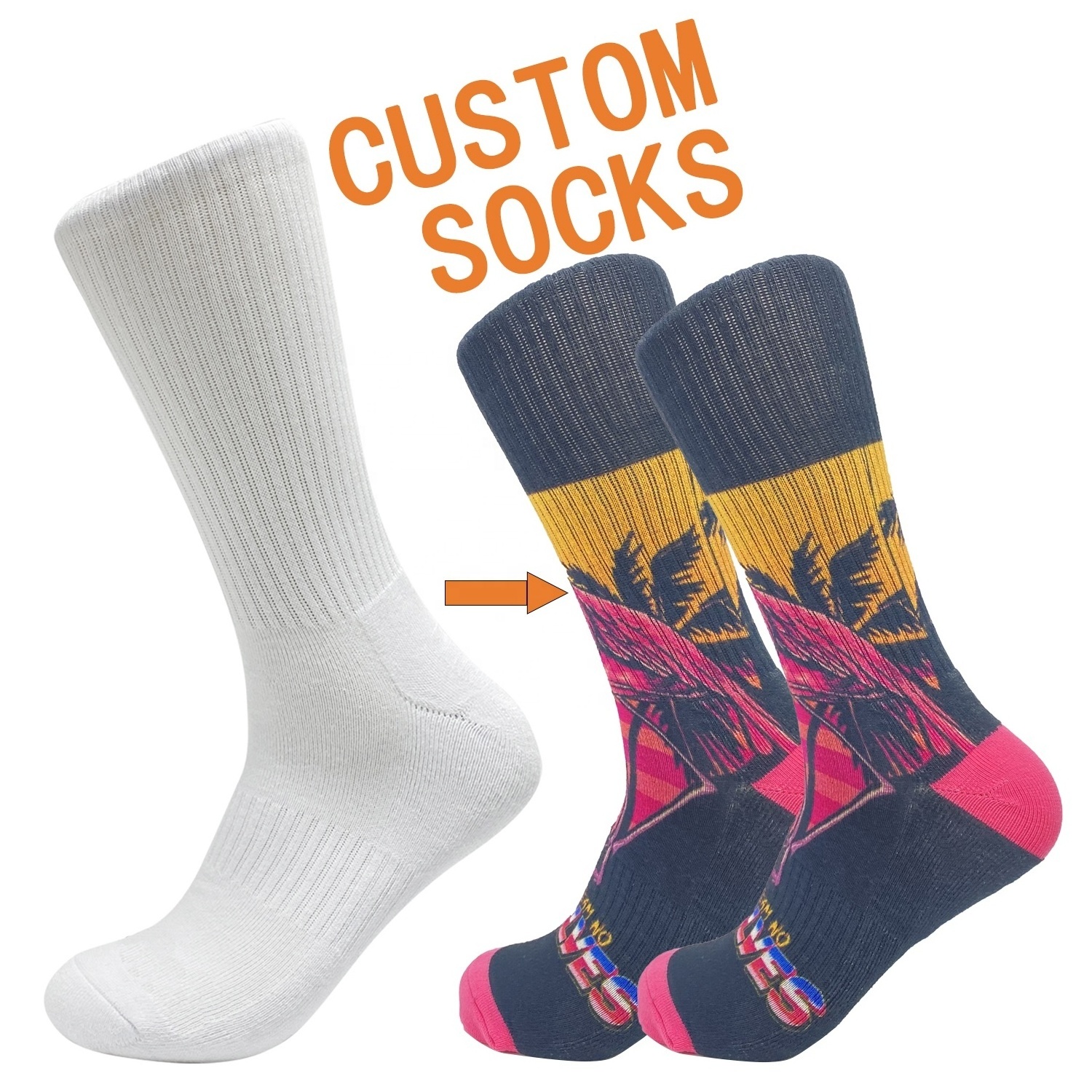 high quality cotton customised sublimation blank socks white novelty custom logo socks printed mens socks