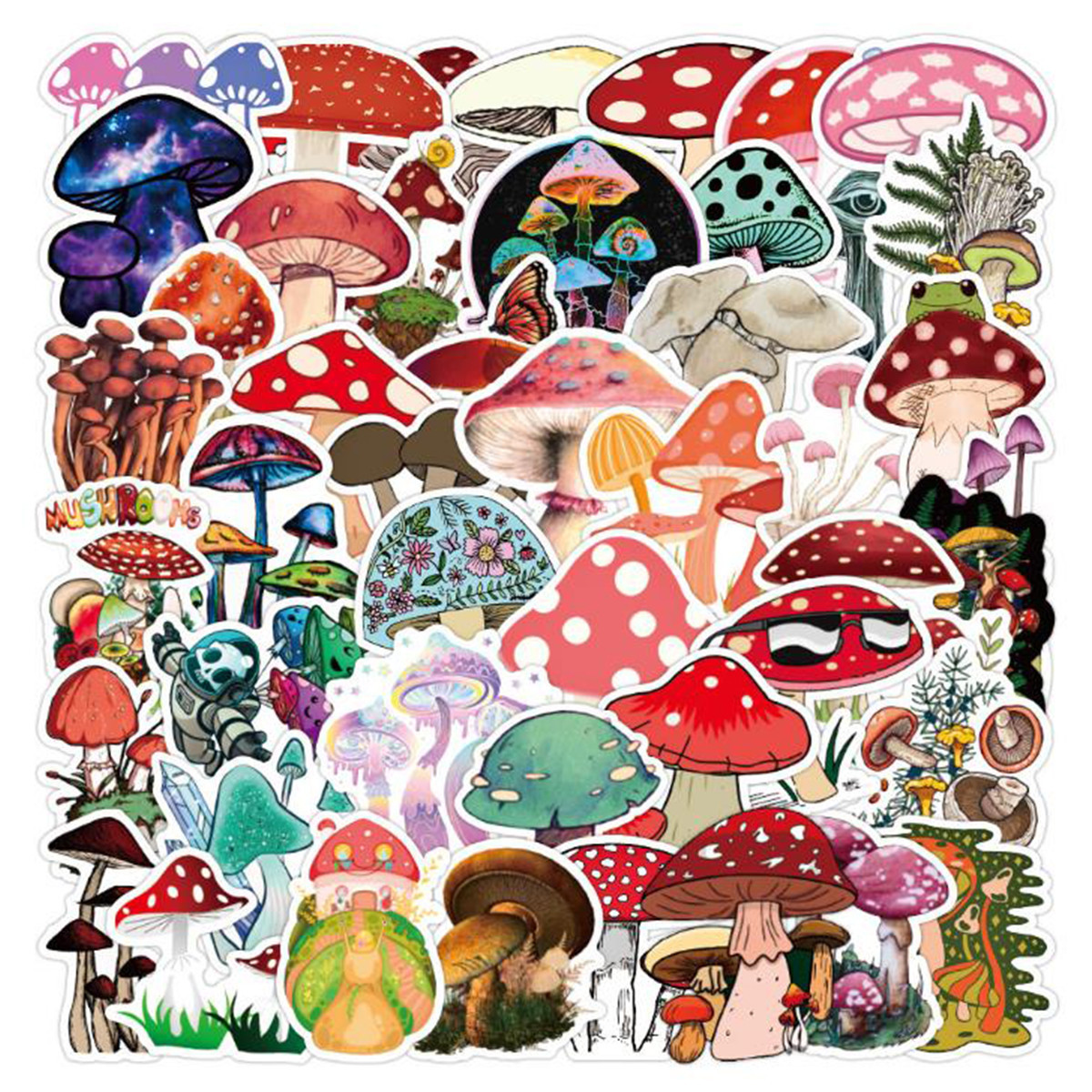 50Pcs Cute Plant Mushroom Stickers For Laptop Skateboard Helmet Luggage Wall DIY Gift Print Decals Latop window Glass