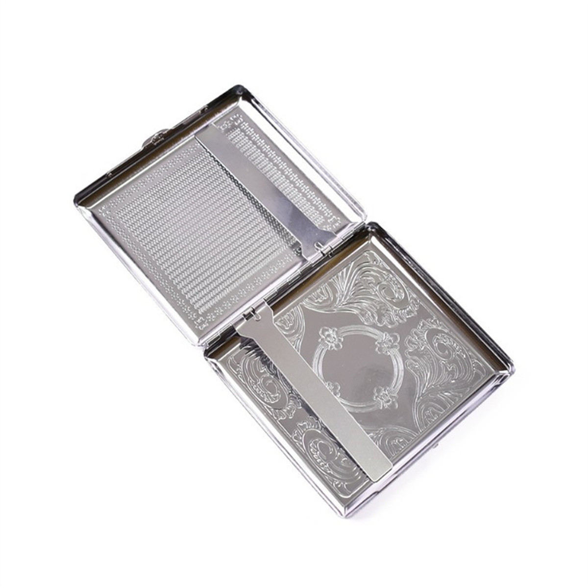 Vintage Men Stainless Steel Flip Retro Embossed Pattern Cigarette Case Holder Silver Holds 20 Cigarettes