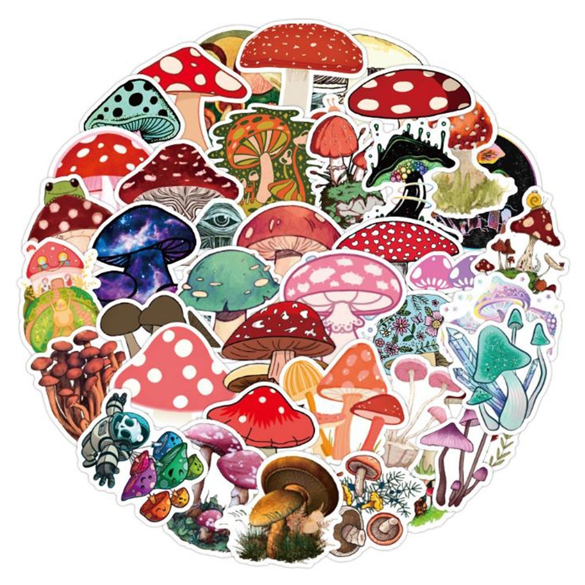 50Pcs Cute Plant Mushroom Stickers For Laptop Skateboard Helmet Luggage Wall DIY Gift Print Decals Latop window Glass