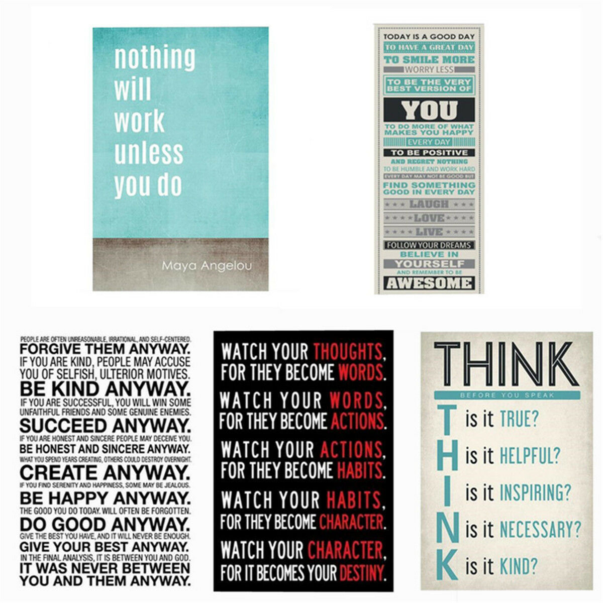 1pc Retro Print Wall Paper Motivational Classroom Art Silk Fabric Poster Decor