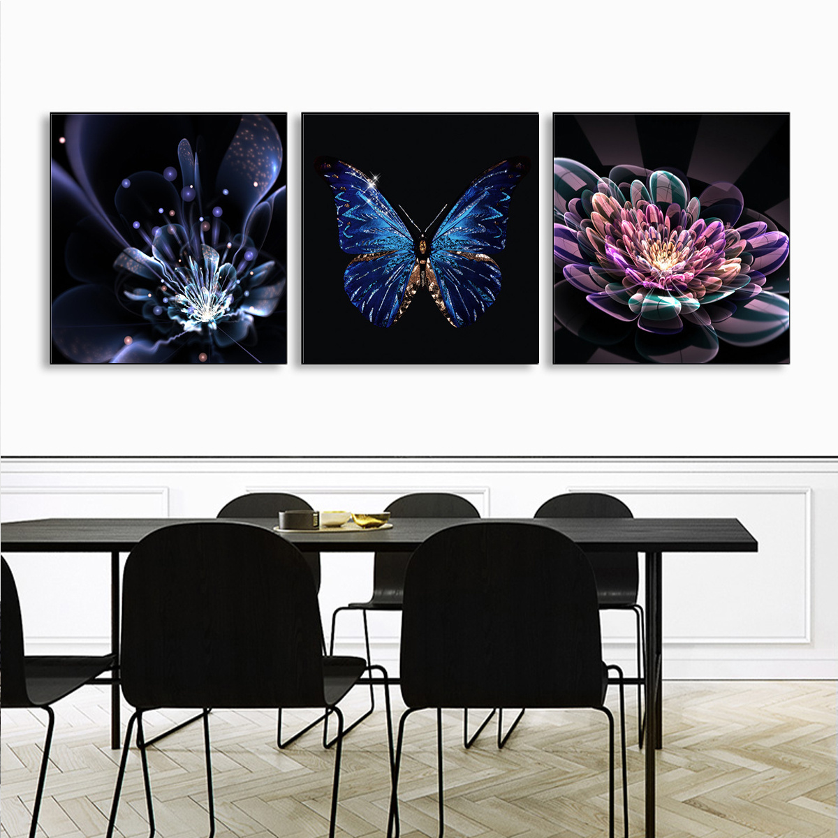 3D Abstract Butterfly and Flower Canvas Poster Art Print Wall Picture Home Decor Oil Painting on Canvas Posters and Prints Art P