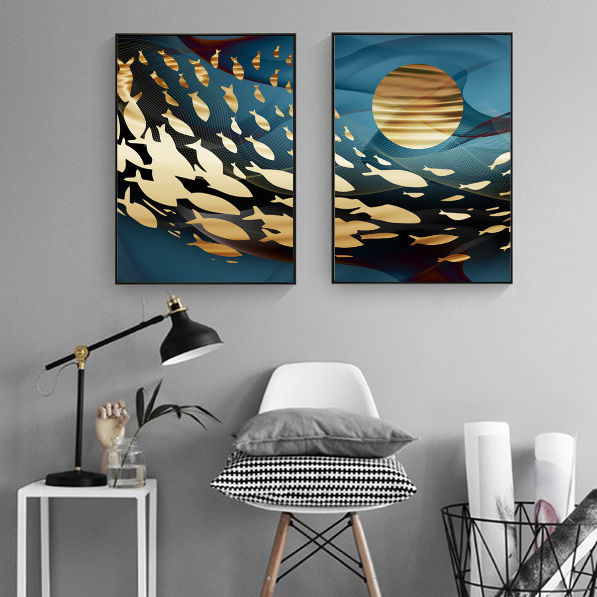 Golden Shui Koi Fish Canvas Poster Art Wall Picture Living Room Home Decor Gift Oil Painting on Canvas Posters Print Art Picture