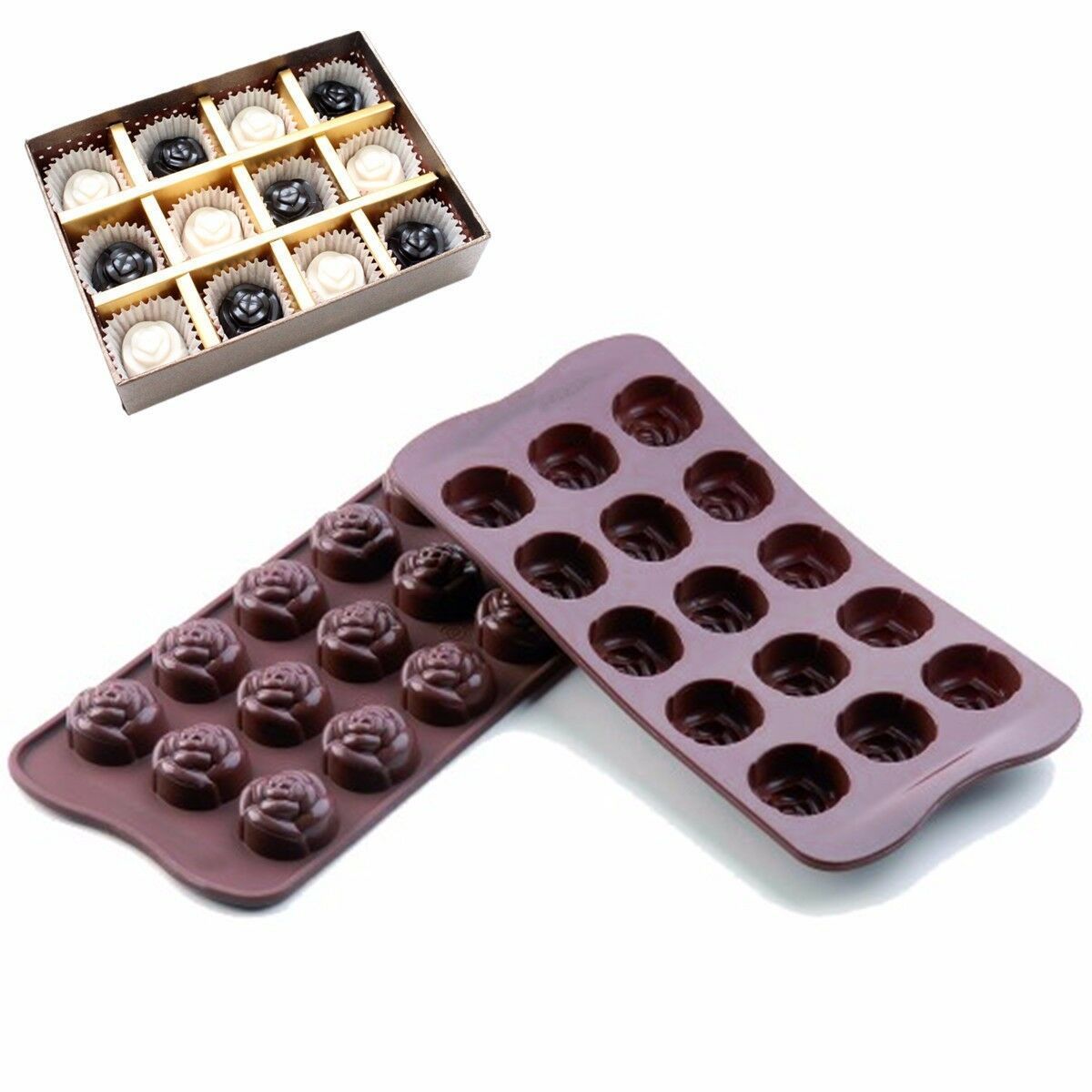 15 Cavity Silicone Flower Rose Chocolate Mousse Cake Candle Soap Mold Baking Ice Tray DIY  Mould