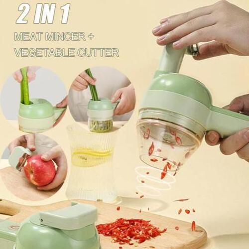 4 In 1 Handheld Electric Vegetable Cutter Set Multi-function Automatic Ginger Masher Machine Kitchen USB Charging Fruit Cutter