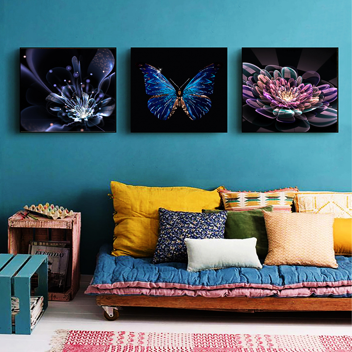 3D Abstract Butterfly and Flower Canvas Poster Art Print Wall Picture Home Decor Oil Painting on Canvas Posters and Prints Art P