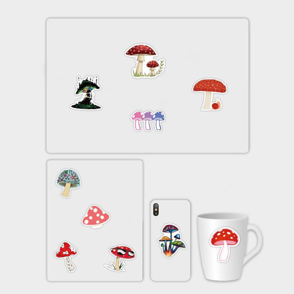 50Pcs Cute Plant Mushroom Stickers For Laptop Skateboard Helmet Luggage Wall DIY Gift Print Decals Latop window Glass