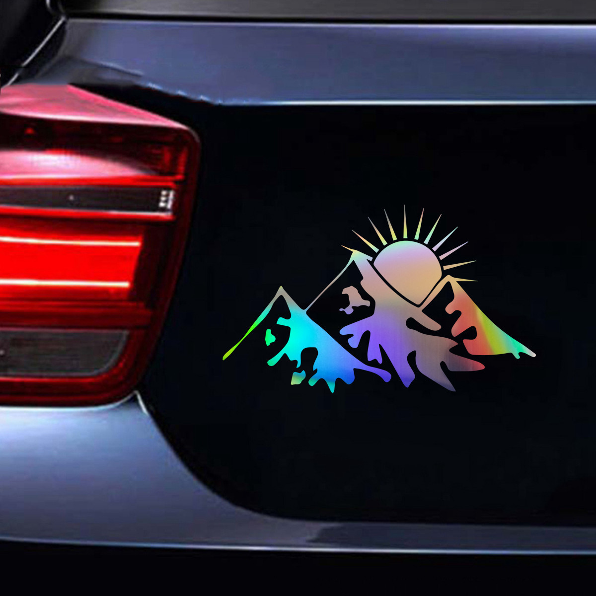 Sun and Snow Mountain Vinyl Car Decal Truck Bumper Laptop Window Wall Laser Sticker Gift Die Cut Decals Laptop Window Glass