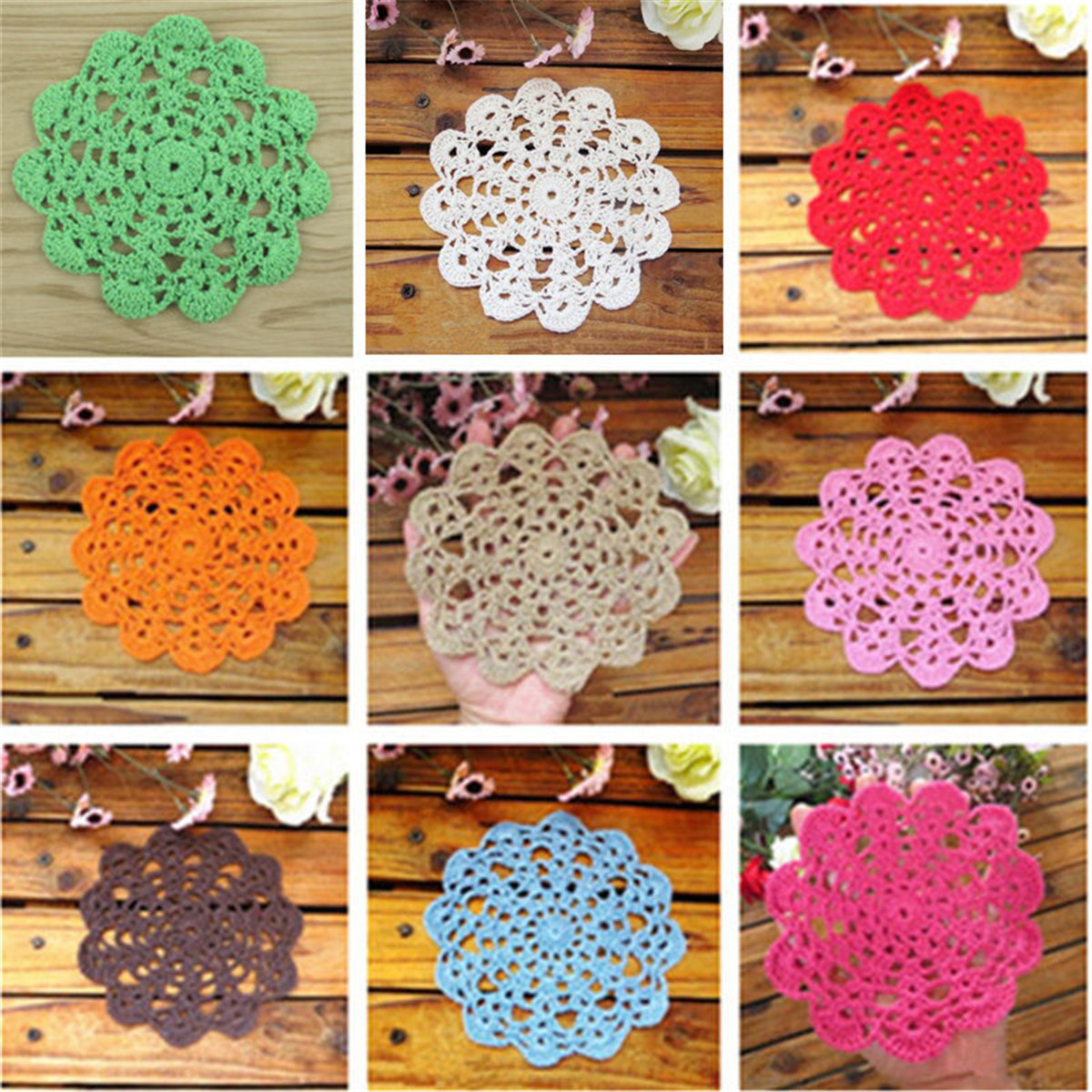 Handmade Crochet Lace Table Bottle Cotton Round Cup Mats Doilies Placemat Coasters 14-16cm