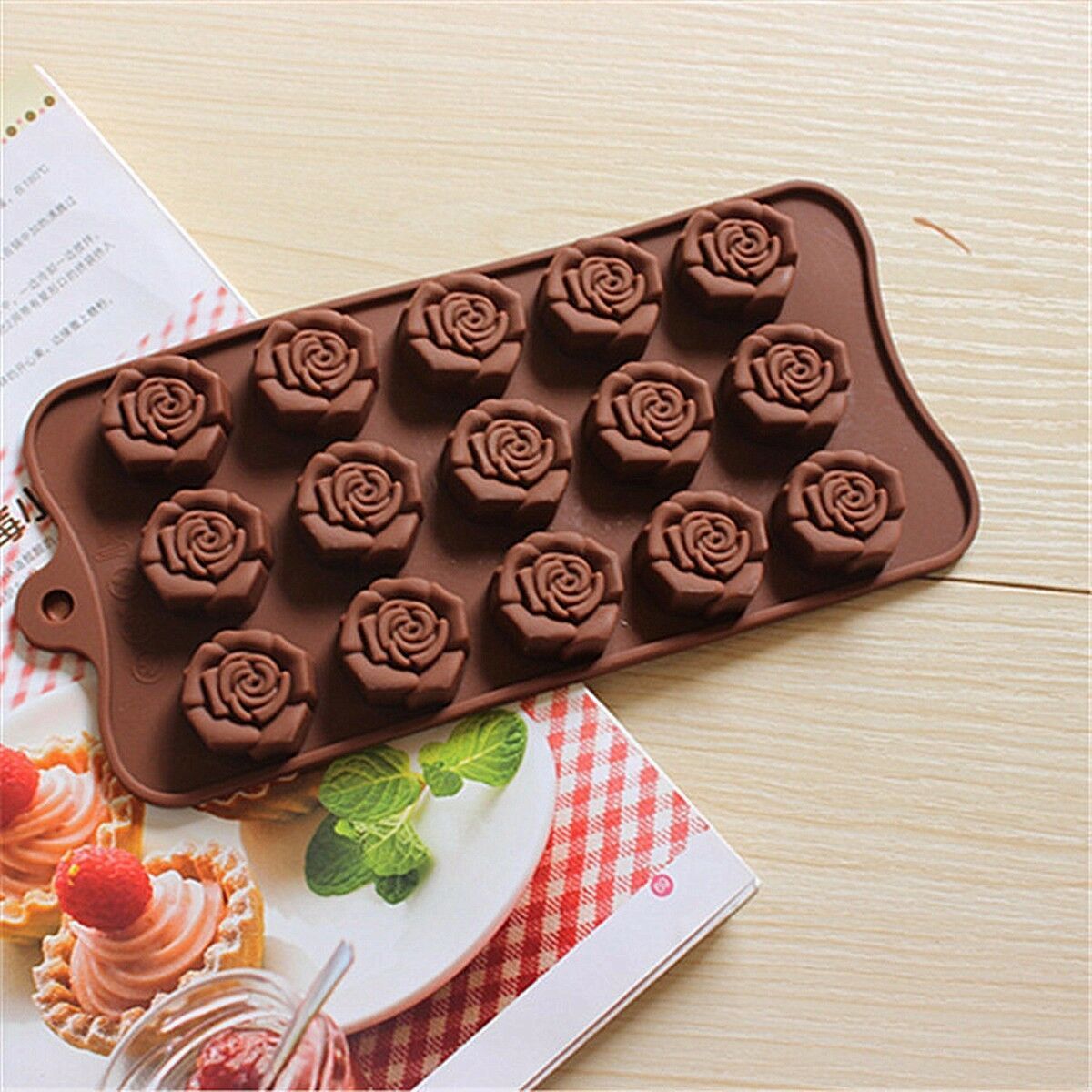 15 Cavity Silicone Flower Rose Chocolate Mousse Cake Candle Soap Mold Baking Ice Tray DIY  Mould