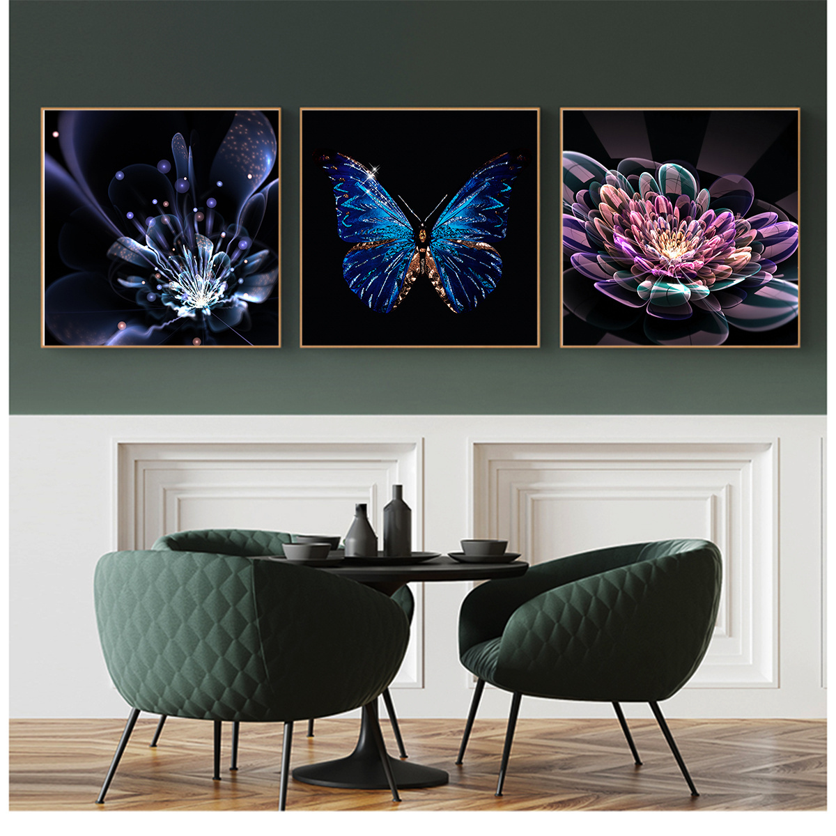 3D Abstract Butterfly and Flower Canvas Poster Art Print Wall Picture Home Decor Oil Painting on Canvas Posters and Prints Art P