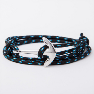 Multilayer Black Anchor Bracelets Polyester Hook Rope Wrap Around Men Viking Bangle Bracelet