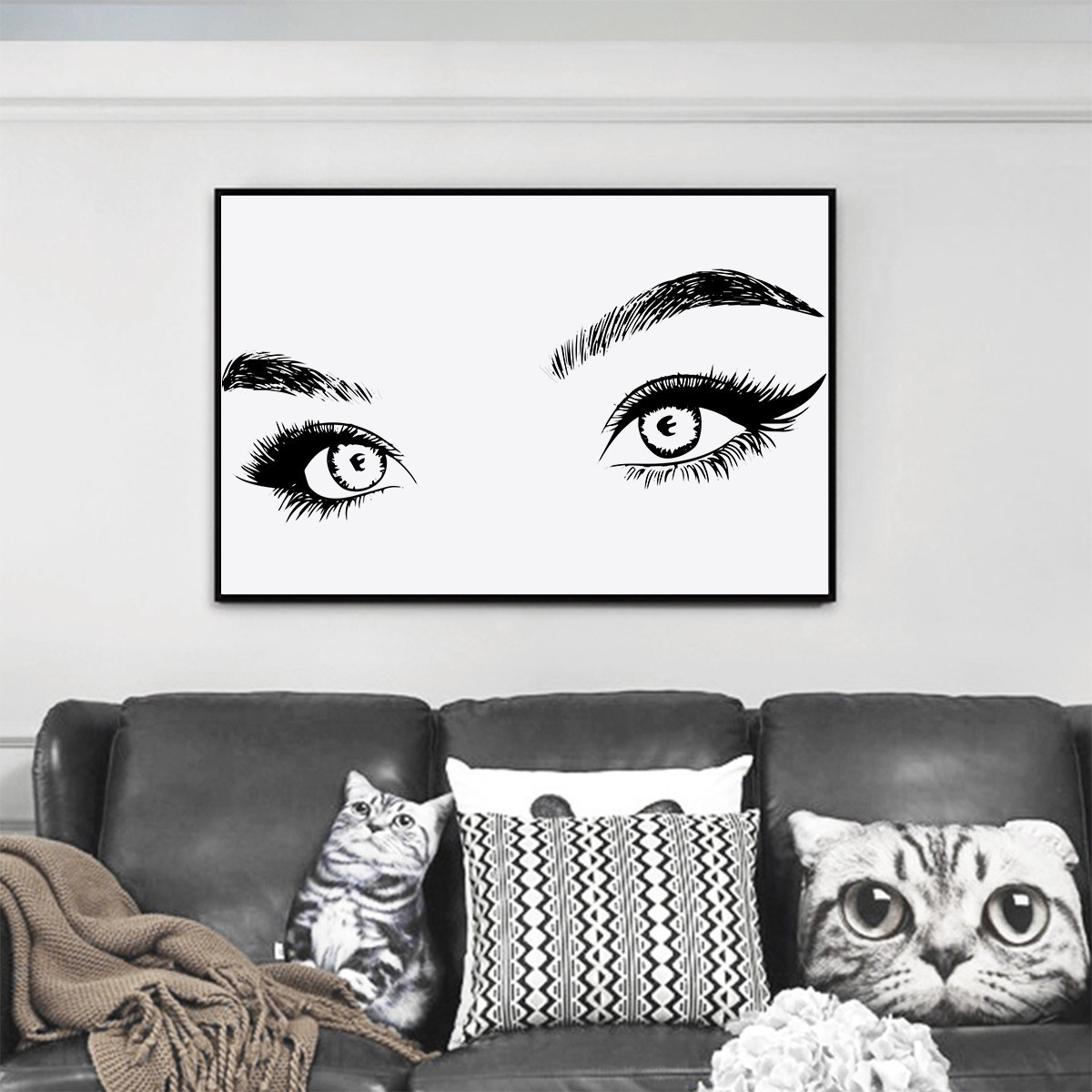 Fashion Women Eyebrows Lashes Art Black and White Posters Wall Prints Painting Oil Painting on Canvas Posters Print Art Picture