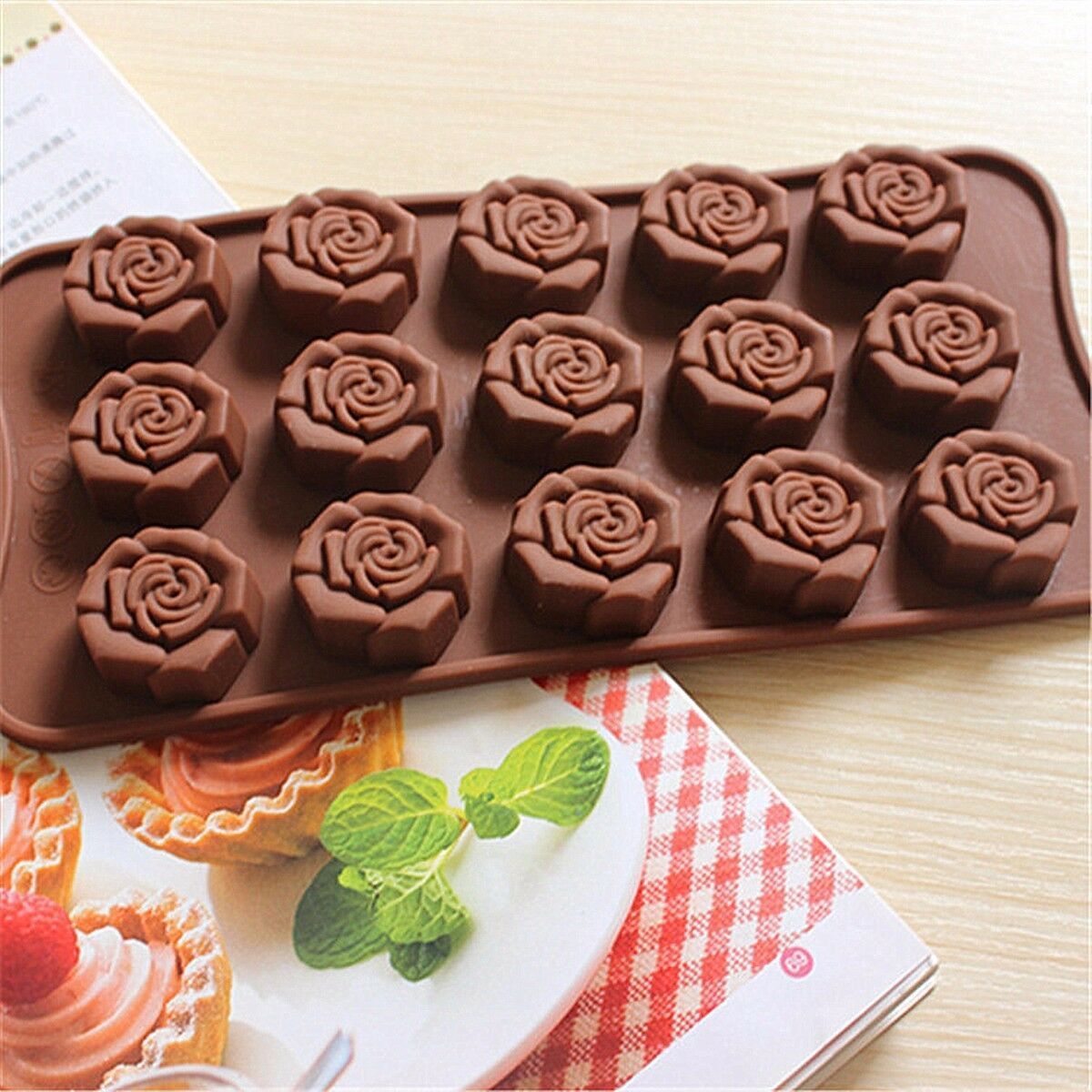 15 Cavity Silicone Flower Rose Chocolate Mousse Cake Candle Soap Mold Baking Ice Tray DIY  Mould