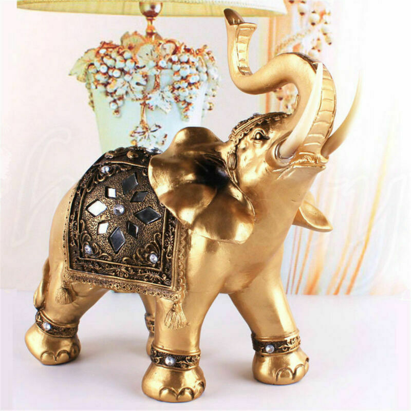 Elegant Feng Shui Resin Elephant Trunk Statue Lucky Wealth Figurine for Home Living Room Garden Decor Resin Sculpture Gift