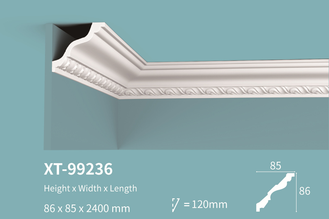 XT-99236 Unique lightweight PU carving cornice molding Carved Polyurethane Foam Crown Cornice Molding for ceiling decoration