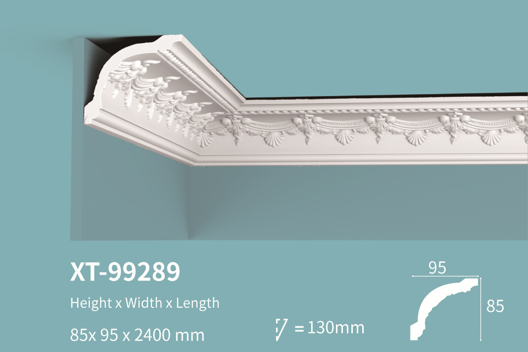 XT-99289 polyurethane home decorative crown ceiling board cornice molding non-toxic modern European PU carved cornice molding