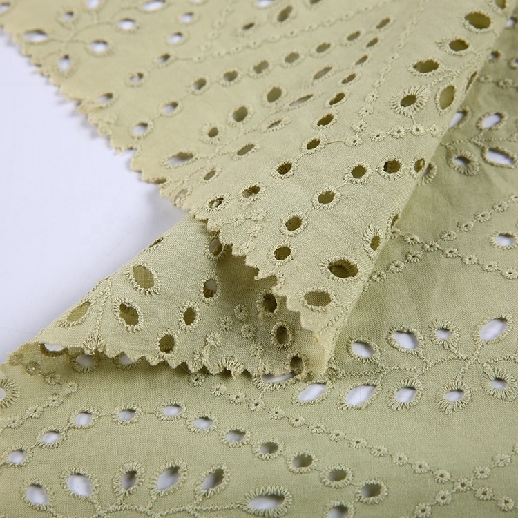 HA-9765B Most popular fancy dress solid color voile eyelet cotton fabric with embroidery