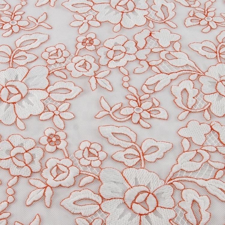 HA-15276 Chinese supplier mesh orange flower tulle lace fabric embroidery