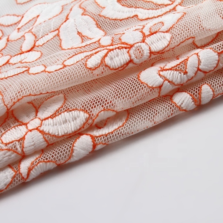 HA-15276 Chinese supplier mesh orange flower tulle lace fabric embroidery