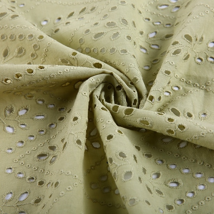 HA-9765B Most popular fancy dress solid color voile eyelet cotton fabric with embroidery