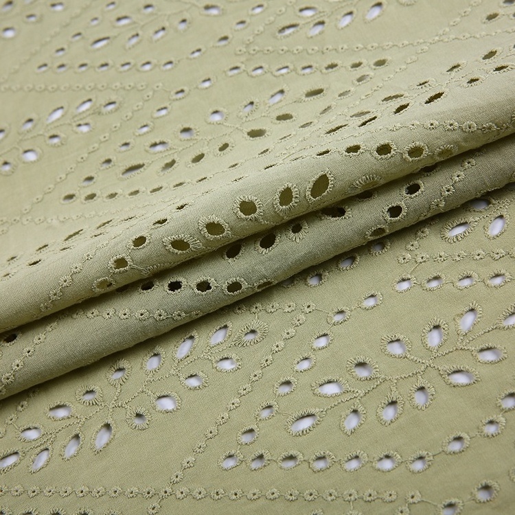 HA-9765B Most popular fancy dress solid color voile eyelet cotton fabric with embroidery