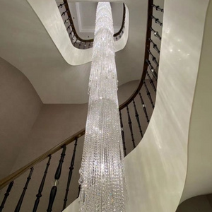 Staircase Lighting Fixture Luxury Designer Lustre Long Crystal Bead Chandeliers