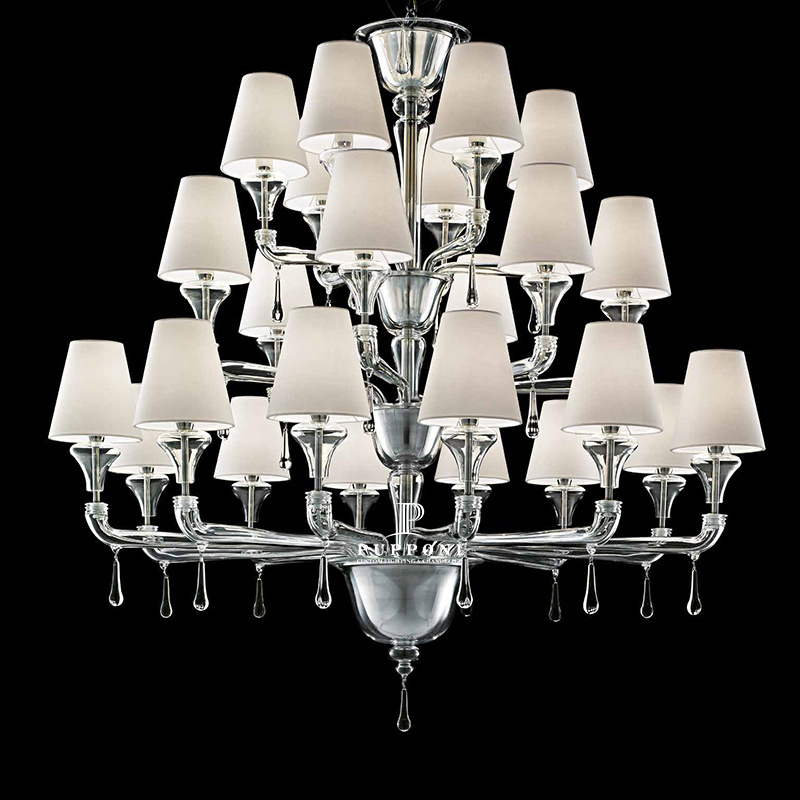 Modern Classic Hanging Foyer Chandelier White Lampshade Chandelier Glass Pendant Lights