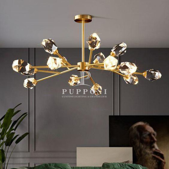 Modern Brass Gold Metal Crystal Luxury Hanging Ceiling Living Room Chandelier Lamps Led Corridor Bedside Pendant Lights