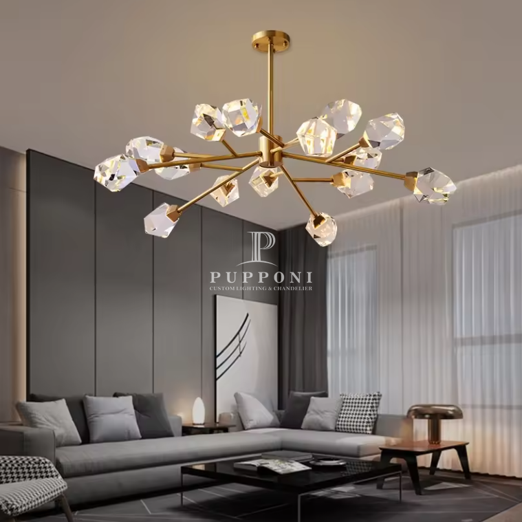 Modern Brass Gold Metal Crystal Luxury Hanging Ceiling Living Room Chandelier Lamps Led Corridor Bedside Pendant Lights