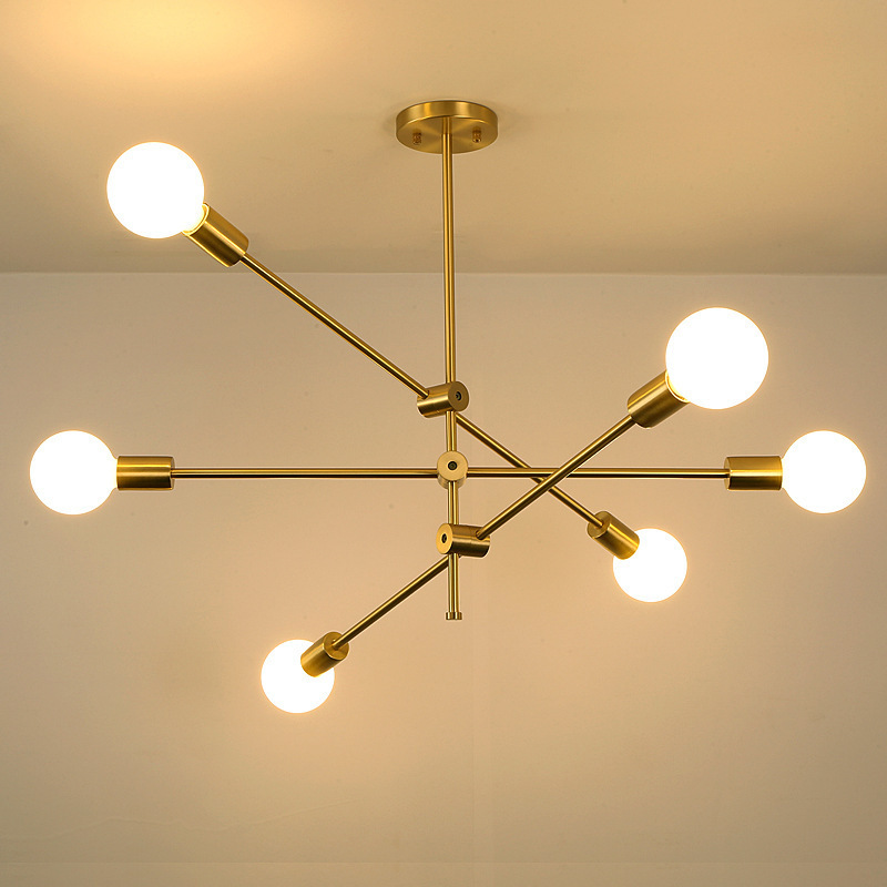 OEM Nordic Modern Neat Concise Brushed Brass Sputnik Pendant Light Fixture Chandelier