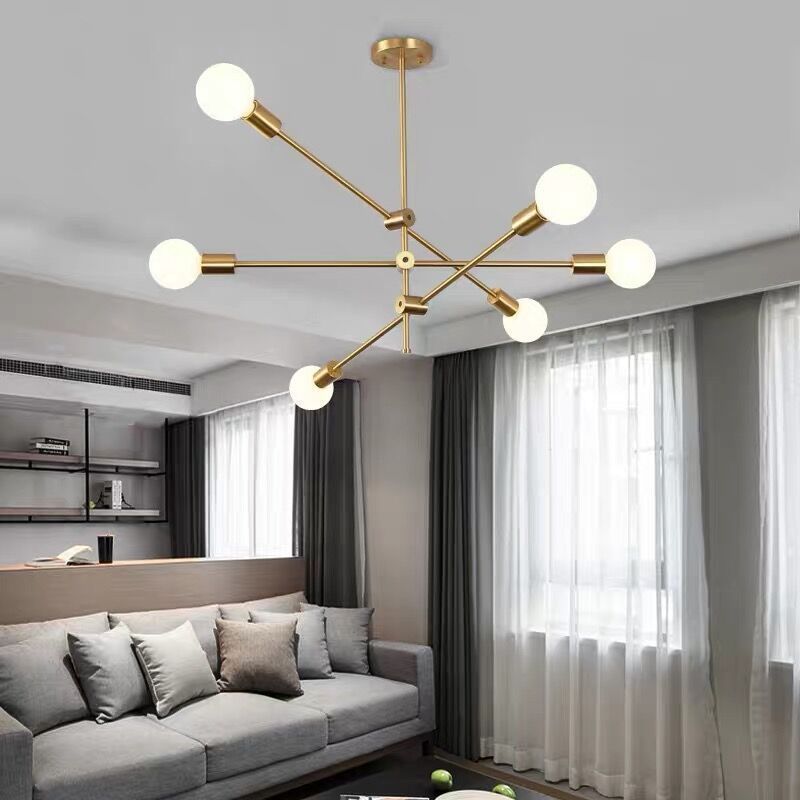 OEM Nordic Modern Neat Concise Brushed Brass Sputnik Pendant Light Fixture Chandelier